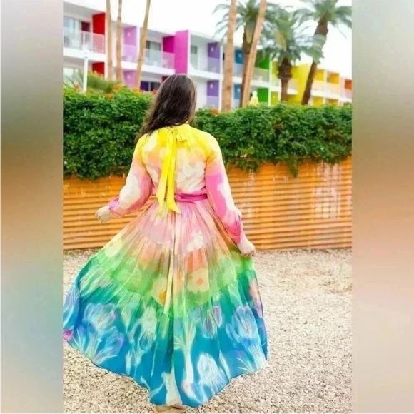 Anthropologie Siddhartha Bansal Dress Neck-Tie Maxi in Watercolor Floral - Picture 5 of 9